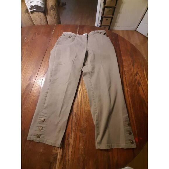 Size 14 Ruby Rd Brown Flat Front Elastic Side Waist Ankle Pants with Detail - Picture 1 of 4